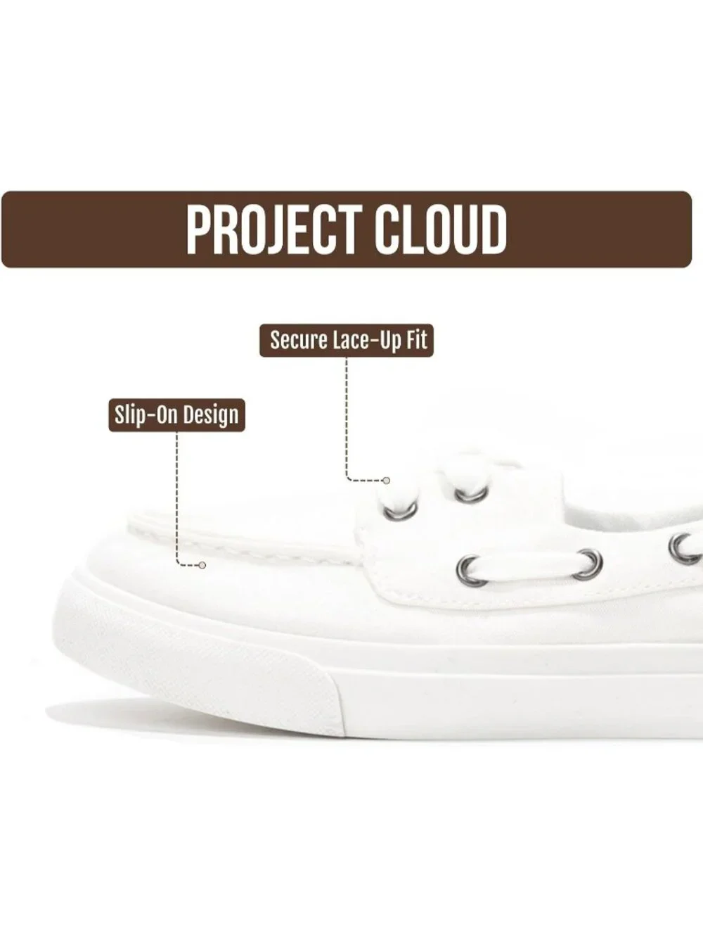 Womens White Canvas Project Cloud Canvas Sneakers Memory Foam Slip On Loafers